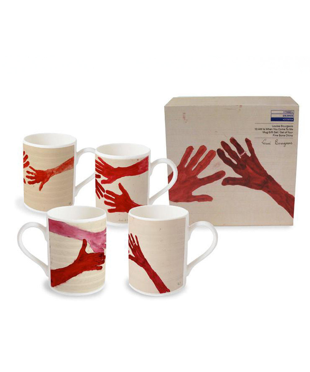 Third Drawer Down - Bone China Red Hands Mug Set - Louise Bourgeois (4 Mug set) - Red