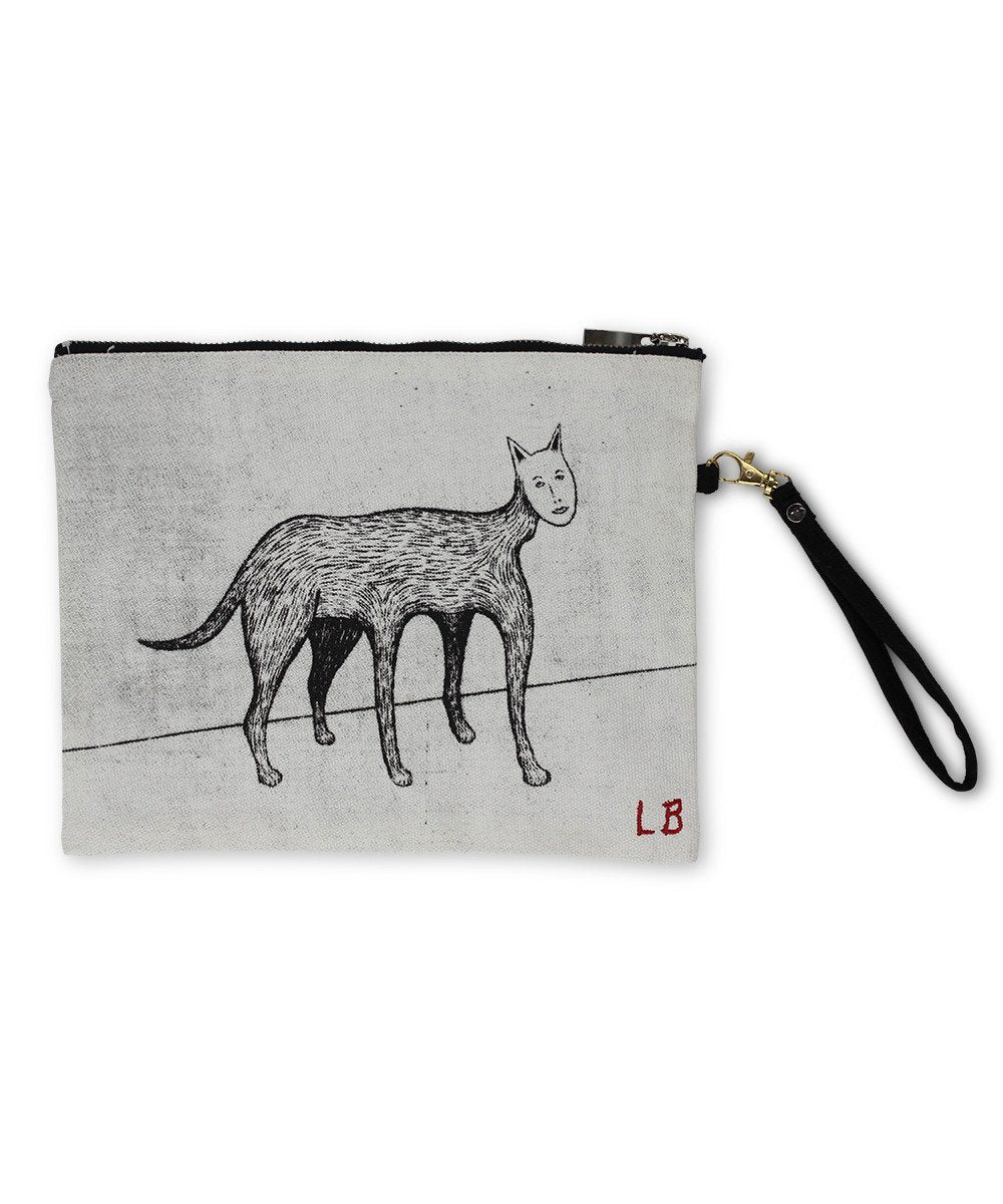 Soft cotton pouch lined with soft cotton and embroidered with a beautiful red 'LB' in the corner.
