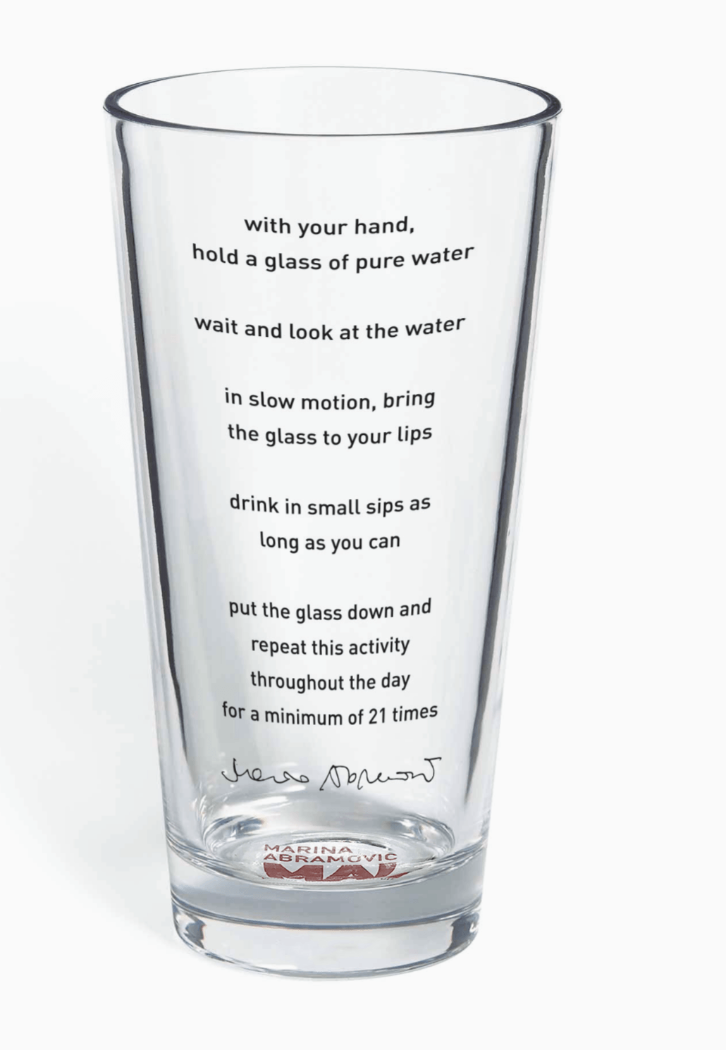 Drinking Water Glass x Marina Abramovic Tableware Third Drawer Down USA 